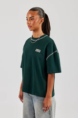 Diamond Cut Contrast Stitch T-Shirt - Forest Green