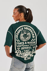 Diamond Cut Contrast Stitch T-Shirt - Forest Green