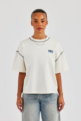 Diamond Cut Contrast Stitch T-Shirt - Off White