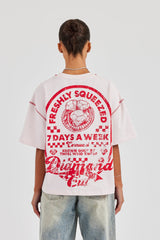 Diamond Cut Contrast Stitch T-Shirt - Baby Pink