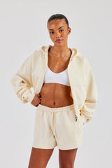 Cropped Zip Through Hoodie & Embroidered Short - Butter Yellow