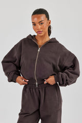 Cernucci Cropped Zip Through Hoodie - Coffee