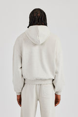 Embroidered C Boxy Zip Through Hoodie - Ash Grey
