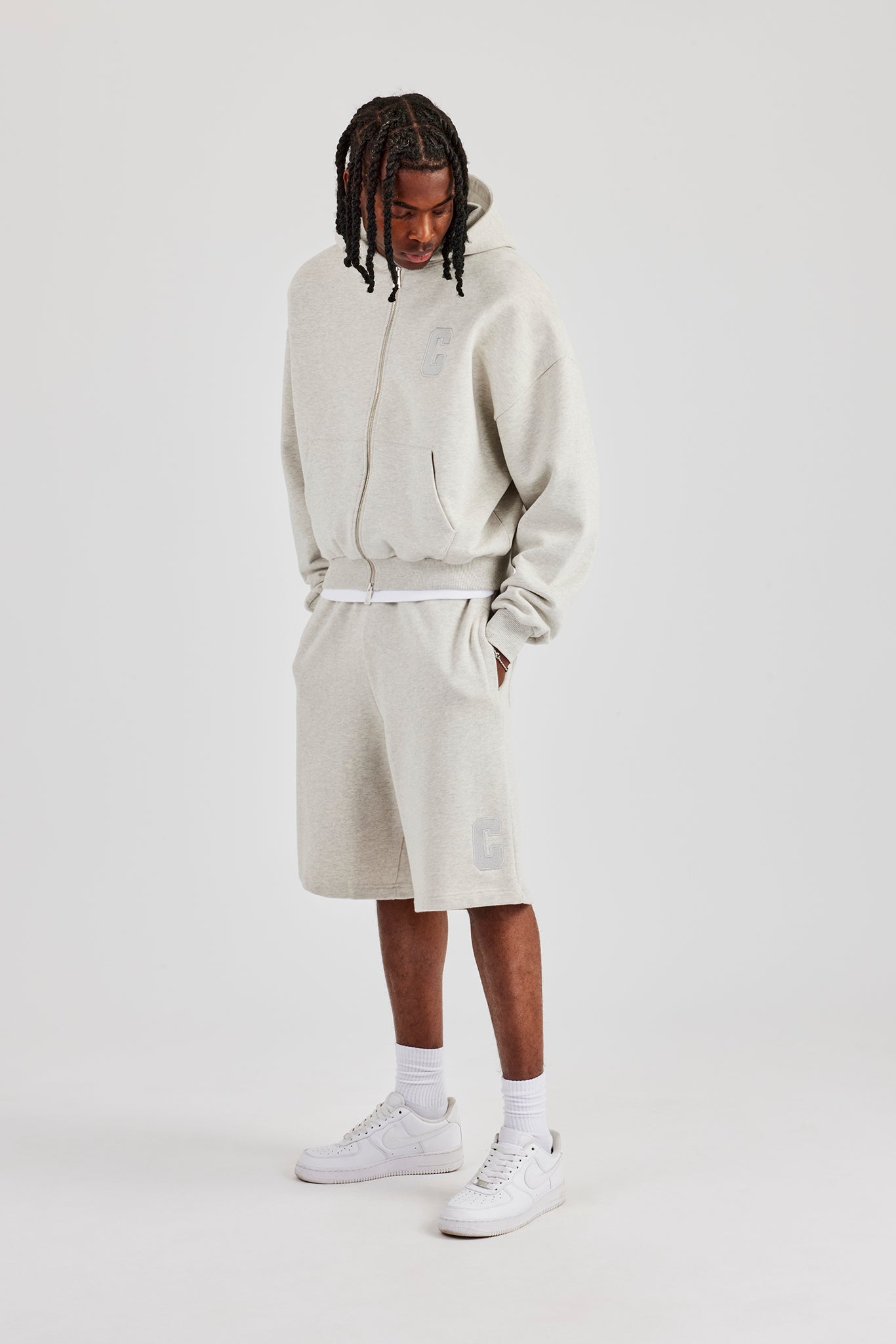 Embroidered C Jort - Ash Grey