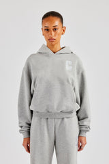 Embroidered C Boxy Hoodie - Grey Marl