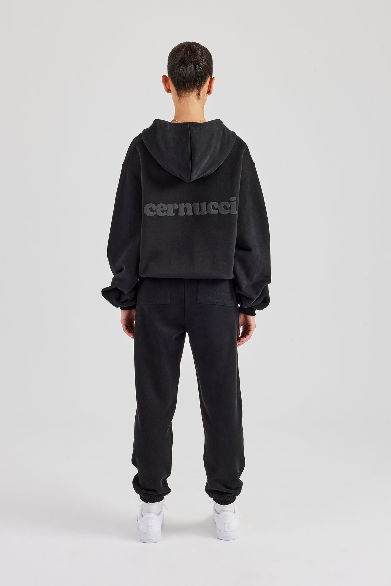 Oversized Zip Through Hoodie & Cuffed Joggers - Black