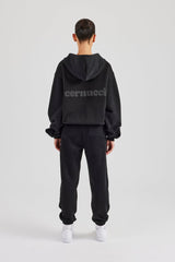 Oversized Zip Through Hoodie & Cuffed Joggers - Black