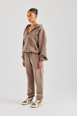 Oversized Zip Through Hoodie & Cuffed Joggers - Taupe