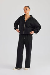 Embroidered Wide Leg Jogger - Black