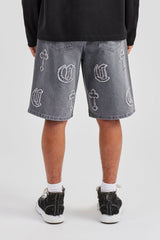 Raw Edge Applique Cross Jort - Washed Grey