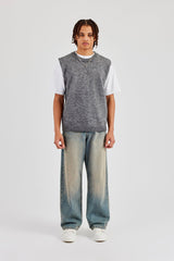 Brushed Knit Sleeveless Vest - Charcoal