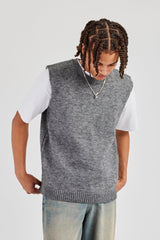 Brushed Knit Sleeveless Vest - Charcoal