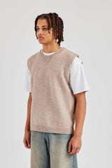 Brushed Knit Sleeveless Vest - Stone