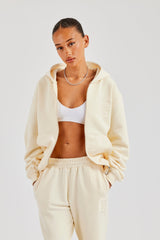 Embroidered C Zip Through Hoodie - Butter Yellow