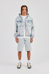 Denim Boxy Fit Zip Hoodie & Denim Jort - Ice Blue