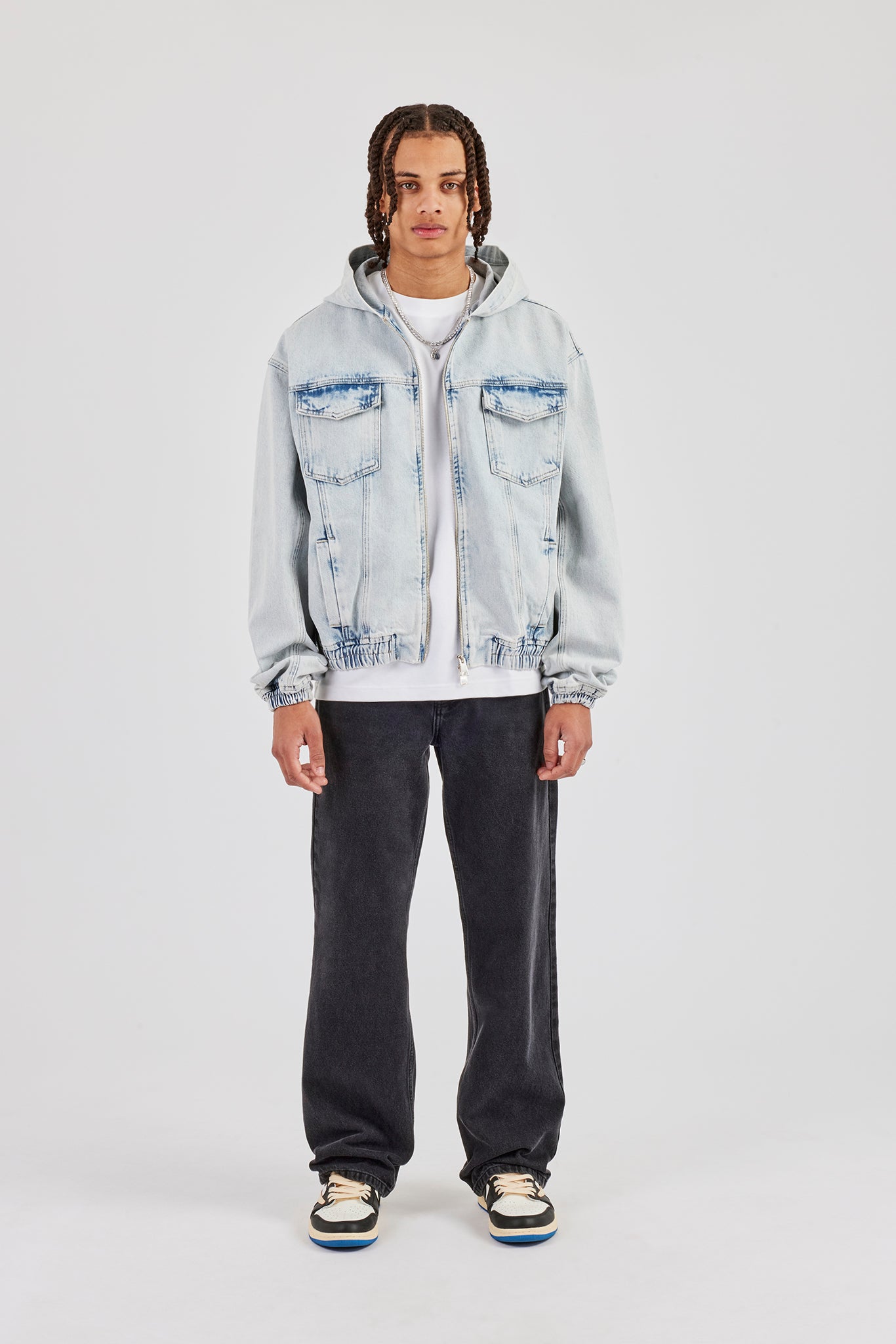 Denim Boxy Fit Zip Hoodie - Ice Blue