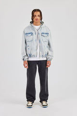 Denim Boxy Fit Zip Hoodie - Ice Blue