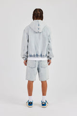 Denim Boxy Fit Zip Hoodie & Denim Jort - Ice Blue