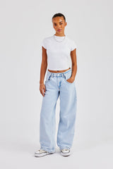 Baggy Fit Button Detail Jeans - Light Blue