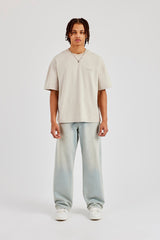 Oversized Washed Logo Embroidered T-Shirt - Washed Stone