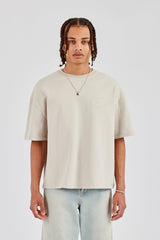 Oversized Washed Text T-Shirt - Washed Stone