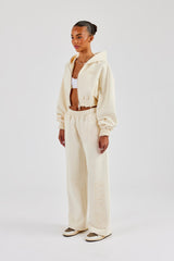Distressed Applique Cropped Tracksuit - Butter Yellow