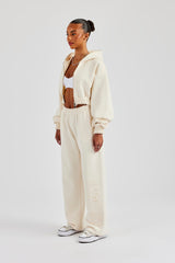 Distressed Applique Wide Leg Jogger - Butter Yellow