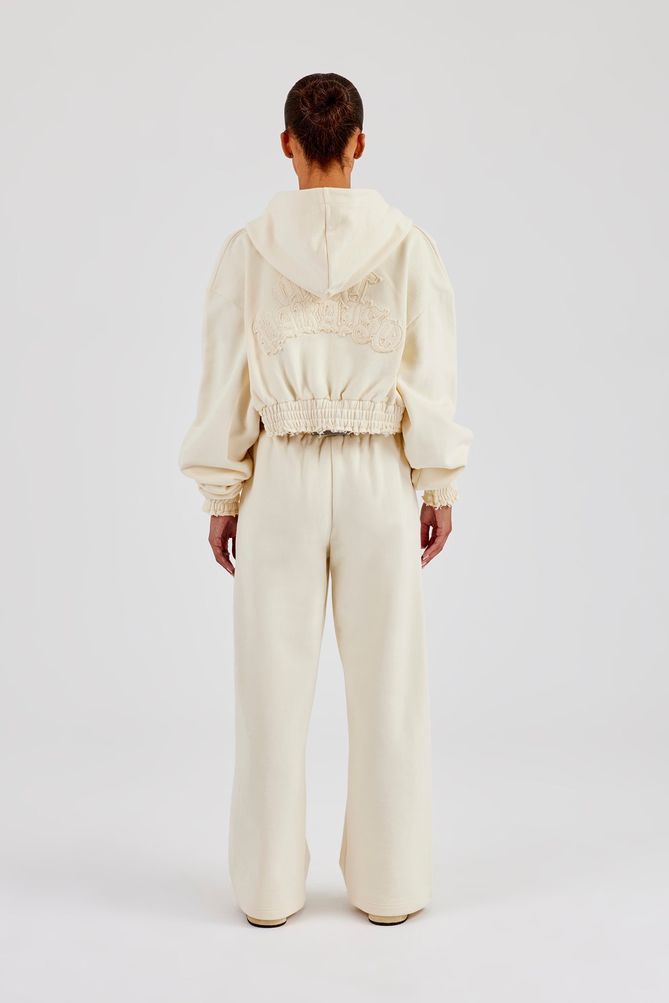 Distressed Applique Cropped Tracksuit - Butter Yellow