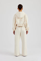 Distressed Applique Wide Leg Jogger - Butter Yellow