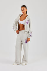 Cropped Layered Applique Zip Hoodie - Ash Grey
