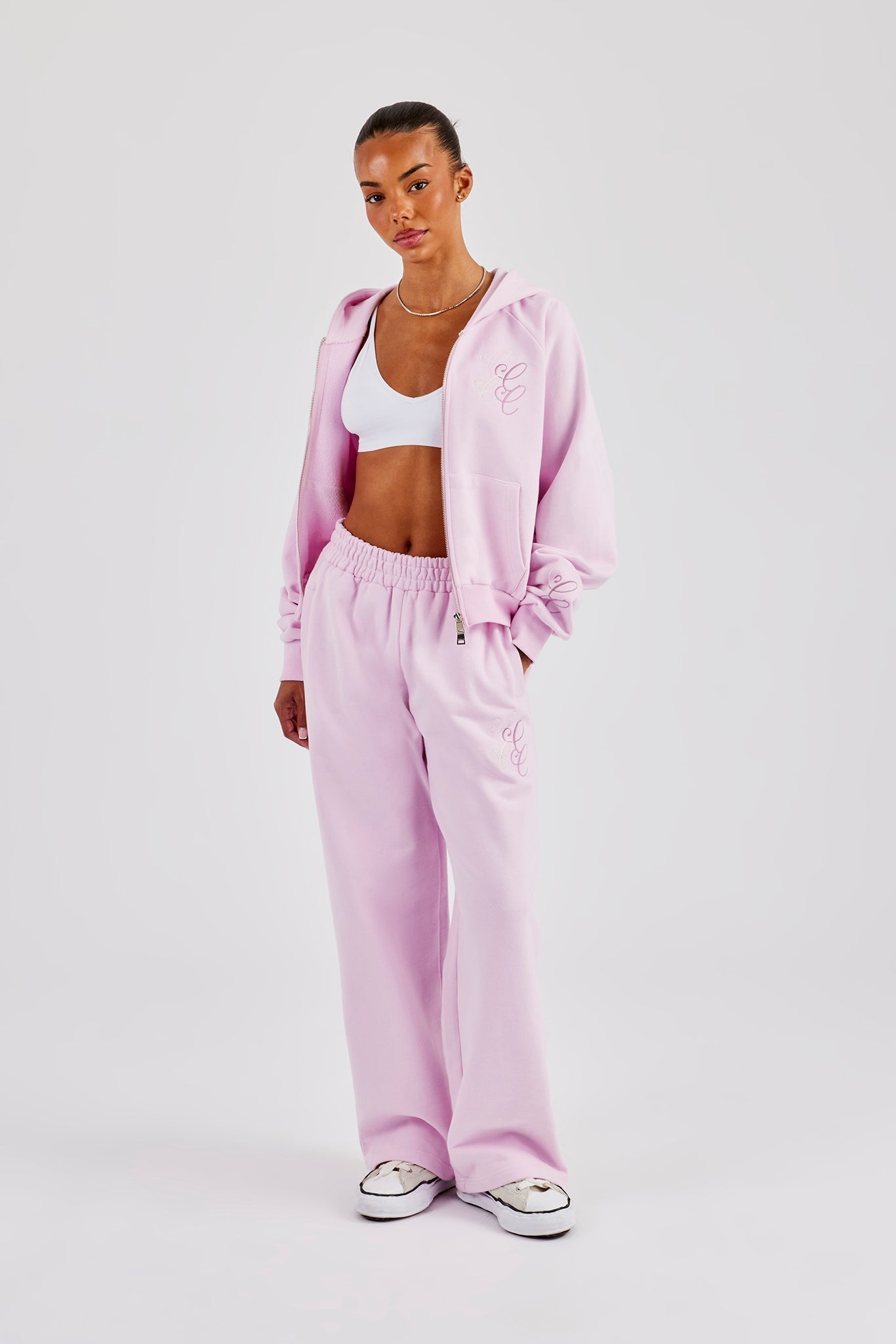 Embroidered Applique Wide Leg Jogger - Pink