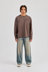 Washed Raw Edge Long Sleeve T-Shirt - Chocolate