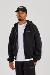 Logo Tab Zip Hoodie – Black