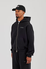 Logo Tab Zip Hoodie – Black