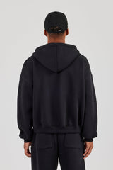 Logo Tab Zip Hoodie – Black
