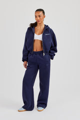 Logo Tab Boxy Zip Hoodie & Wide Leg Jogger - Navy Blue