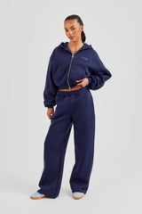 Logo Tab Boxy Zip Hoodie - Navy Blue