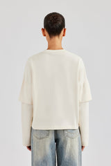 Mehrlagiges T-Shirt mit langen Ärmeln und Glitzerapplikation - Off White