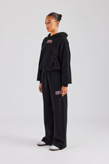 Glitter Applique Oversized Hoodie Tracksuit - Black