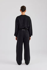 Glitter Applique Cropped Sweatshirt Tracksuit - Black