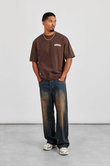 Regular Back Puff Print T-Shirt - Chocolate