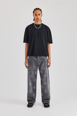 Applique Motif Baggy Fit Jean - Washed Grey