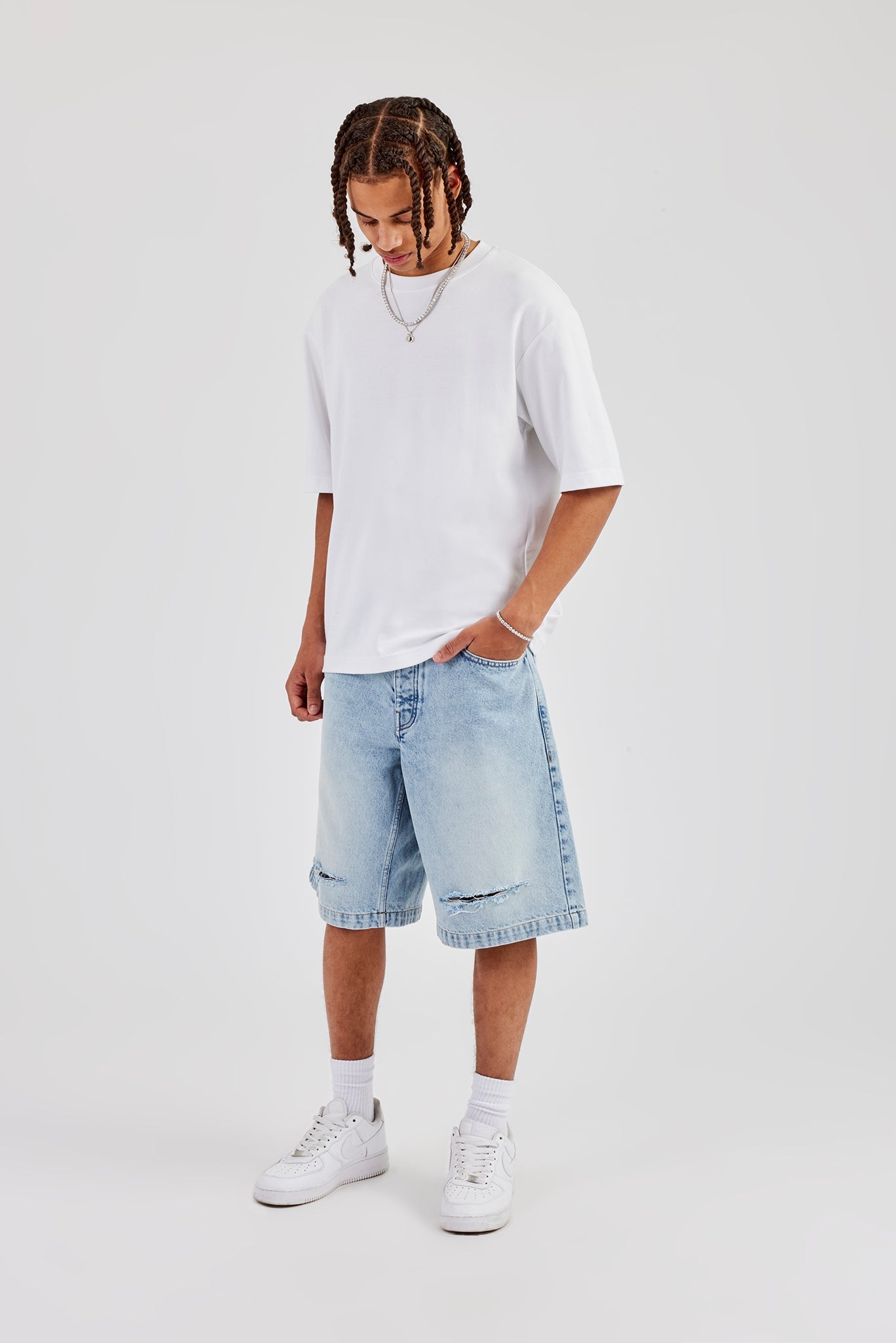 Distressed Denim Jort - Ice Blue