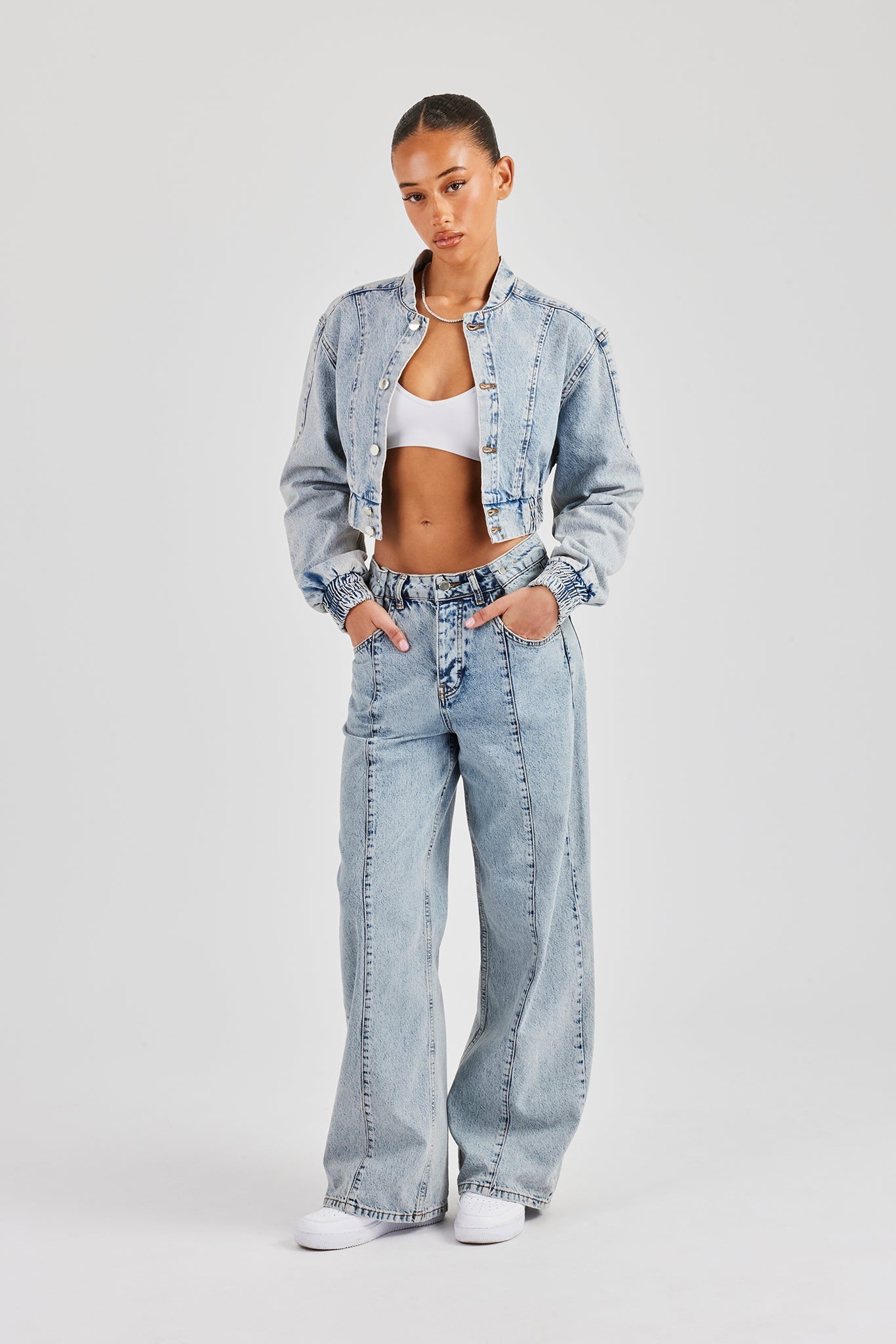 Baggy Denim Waist Button Jean - Light Vintage