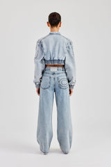 Denim Bomber Jacket & Baggy Waist Button Jean - Light Vintage