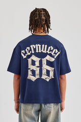 86 Back Print Boxy T-Shirt - Navy Blue