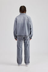 Herren-Jeansjacke mit Kontrastnähten und Umschlagjeans – verwaschenes Grau