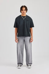 Washed Script Short Sleeve Boxy T-Shirt - Black