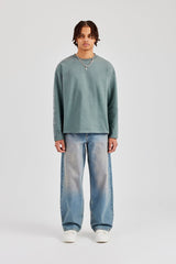 Washed Raw Hem Long Sleeve T-Shirt - Grey