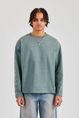 Washed Raw Hem Long Sleeve T-Shirt - Grey